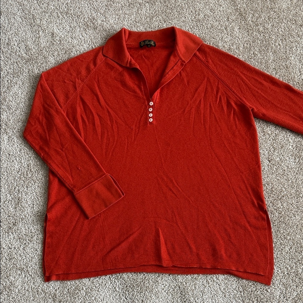 Loro Piana Burnt Orange Henley Polo 3/4 Sleeve Tunic Cashmere Silk Sweater